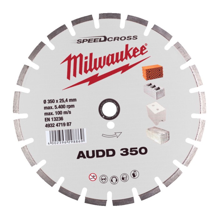 Диск алмазний Speedcross MILWAUKEE AUDD 350, діаметр 350мм (бетон, цегла, асфальт) Диск алмазний Speedcross MILWAUKEE AUDD 350, діаметр 350мм (бетон, цегла, асфальт)