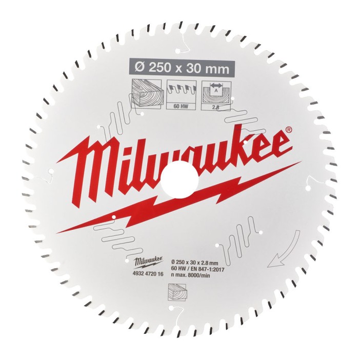 Диск пиляльний по дереву для торцювальних пил PFTE MILWAUKEE, діаметр 250х30х2,8мм, 60 зуб. Диск пиляльний по дереву для торцювальних пил PFTE MILWAUKEE, діаметр 250х30х2,8мм, 60 зуб.