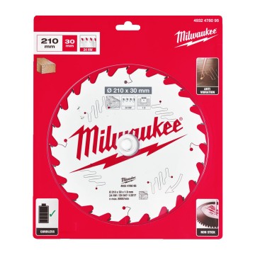 Диск пиляльний по дереву PFTE MILWAUKEE, діаметр 210х30х1,9 мм, 24 зуб.