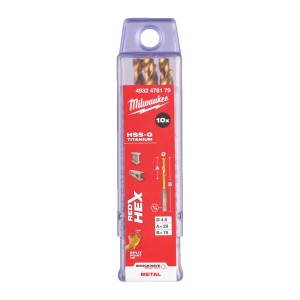 Свердло по металу RedHEX SHOCKWAVE HSS-TiN MILWAUKEE, діаметр 4,5х76х29мм, (10шт), пластикова коробка