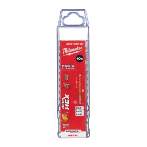 Свердло по металу RedHEX SHOCKWAVE HSS-TiN MILWAUKEE, діаметр 5,0х80х31мм (10шт), пластикова коробка