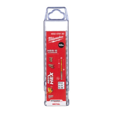 Свердло по металу RedHEX SHOCKWAVE HSS-TiN MILWAUKEE, діаметр 5,0х80х31мм (10шт), пластикова коробка