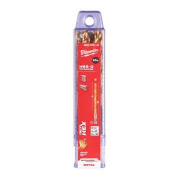 Свердло по металу RedHEX SHOCKWAVE HSS-TiN MILWAUKEE, діаметр 6,0х105х63мм, (10шт), пластикова коробка