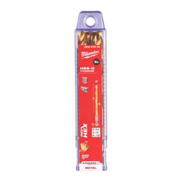 Свердло по металу RedHEX SHOCKWAVE HSS-TiN MILWAUKEE, діаметр 10,0х120х76мм, (5шт), пластикова коробка