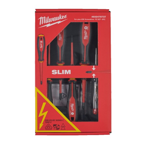 Набір викруток ізольованих VDE MILWAUKEE, (SL3/SL4/PZ1/PZ2 / викрутка-тестер) (5шт)