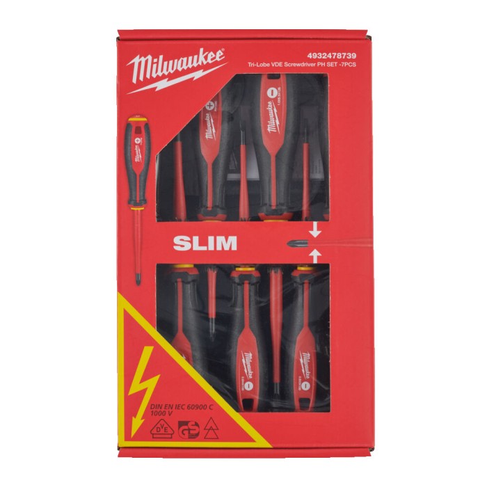Набір викруток ізольованих VDE MILWAUKEE, (SL2,5/ SL3/ SL4/ SL5.5/ PH1/PH2 / викрутка-тестер) (7шт) Набір викруток ізольованих VDE MILWAUKEE, (SL2,5/ SL3/ SL4/ SL5.5/ PH1/PH2 / викрутка-тестер) (7шт)