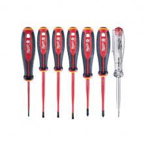 Набір викруток ізольованих VDE MILWAUKEE, (SL2,5/ SL3/ SL4/ SL5.5/ PH1/PH2 / викрутка-тестер) (7шт)
