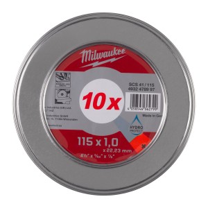 Диск відрізний по металу MILWAUKEE, SCS 41/115x1 PRO+, діаметр 115мм, (10шт) металевий футляр