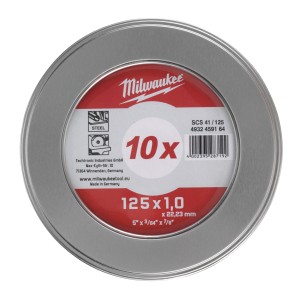 Диск відрізний по металу MILWAUKEE, SCS 41/125х1,5 PRO+, діаметр 125мм, (10шт) металевий футляр