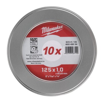 Диск відрізний по металу MILWAUKEE, SCS 41/125х1,5 PRO+, діаметр 125мм, (10шт) металевий футляр