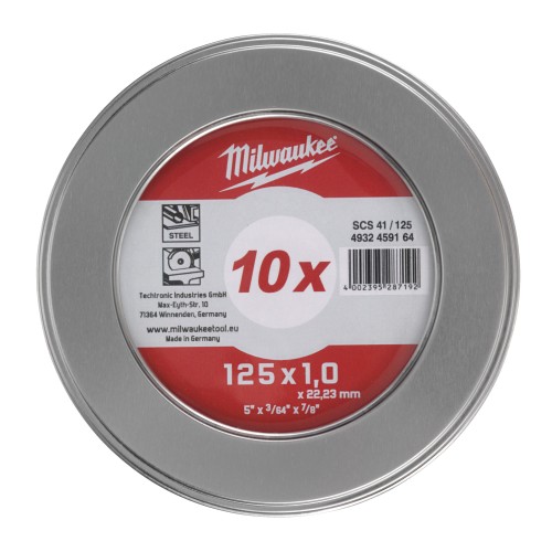 Диск відрізний по металу MILWAUKEE, SCS 41/125х1,5 PRO+, діаметр 125мм, (10шт) металевий футляр