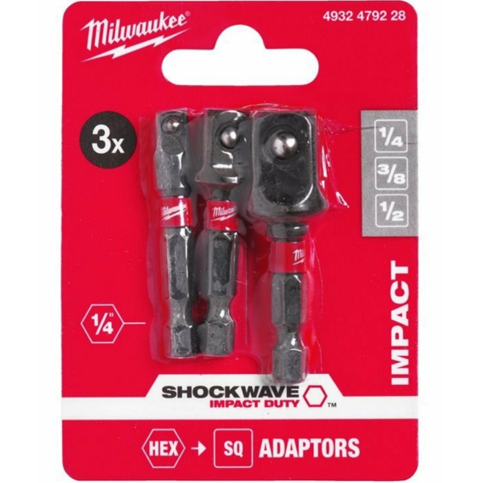 Набір перехідників ShW MILWAUKEE, з 1/4'' Hex на квадрат (1/4 Набір перехідників ShW MILWAUKEE, з 1/4'' Hex на квадрат (1/4