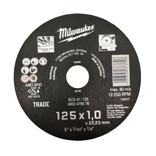 Диск відрізний по металу MILWAUKEE Trade, SCS 41/125x1, діаметр 125мм NEW