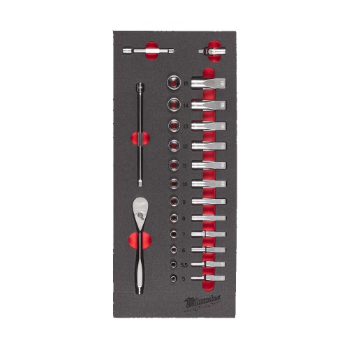Ложемент с головками хромованими та тріскачкой 1/4'' MILWAUKEE. (28шт) (45х178,5х417мм) для візків