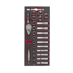 Ложемент с головками хромованими та тріскачкой 1/2'' MILWAUKEE. (28шт) (45х178,5х417мм) для візків