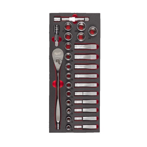 Ложемент с головками хромованими та тріскачкой 1/2'' MILWAUKEE. (28шт) (45х178,5х417мм) для візків