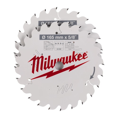 Набір дисків пиляльних MILWAUKEE, діаметр 165х5/8?х 24зуб. (2шт 4932471311)