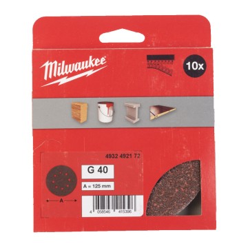 Папір шліфувальний MILWAUKEE діаметр 125/8 HL, зерно 40, (10шт)