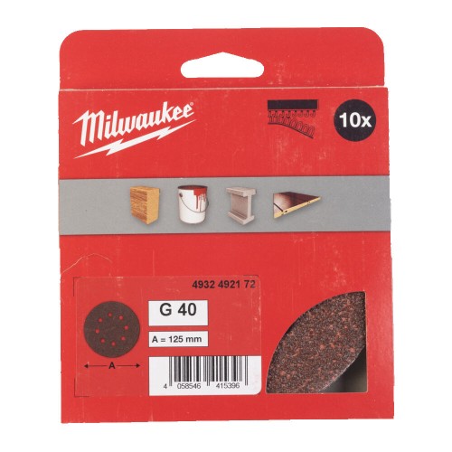 Папір шліфувальний MILWAUKEE діаметр 125/8 HL, зерно 40, (10шт)