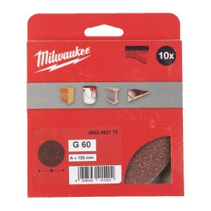 Папір шліфувальний MILWAUKEE діаметр 125/8 HL, зерно 60, (10шт)