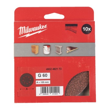 Папір шліфувальний MILWAUKEE діаметр 125/8 HL, зерно 60, (10шт)