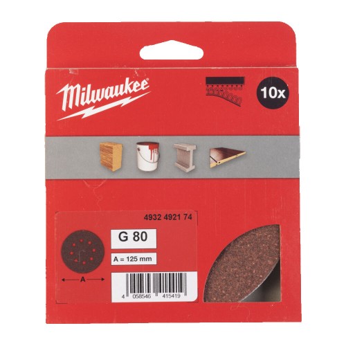Папір шліфувальний MILWAUKEE діаметр 125/8 HL, зерно 80, (10шт)