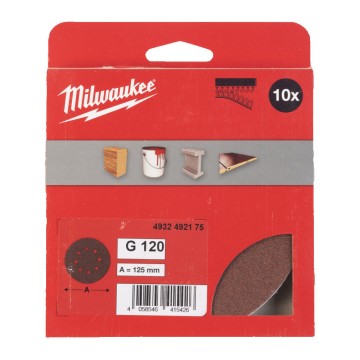 Папір шліфувальний MILWAUKEE діаметр 125/8 HL, зерно 120, (10шт)