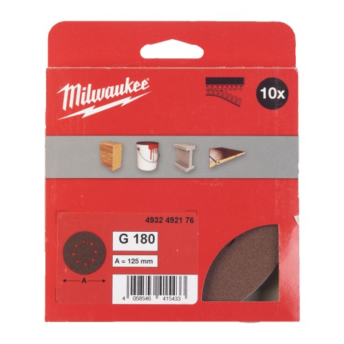 Папір шліфувальний MILWAUKEE діаметр 125/8 HL, зерно 180, (10шт)