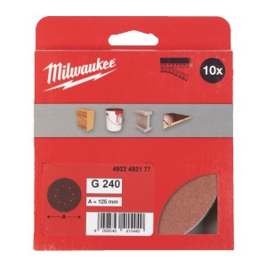 Папір шліфувальний MILWAUKEE діаметр 125/8 HL, зерно 240, (10шт)