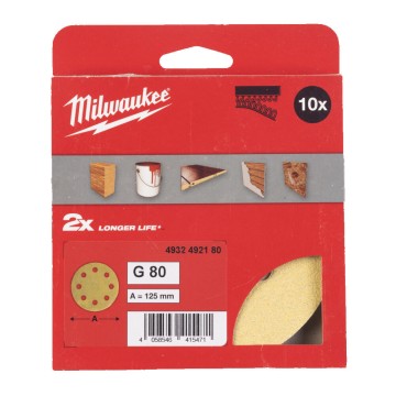 Папір шліфувальний HP MILWAUKEE діаметр 125/8 HL, зерно 80, (10шт)