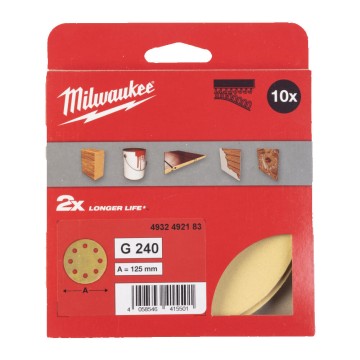 Папір шліфувальний HP MILWAUKEE діаметр 125/8 HL, зерно 240, (10шт)