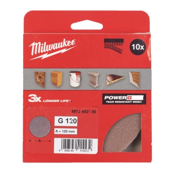 Сітка шліфувальна PG Mesh HL MILWAUKEE, діаметр 125мм, зерно 120, (10шт)