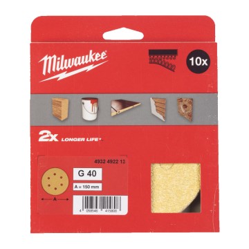 Папір шліфувальний HP MILWAUKEE діаметр 150мм/6 HL, зерно 40, (10шт)