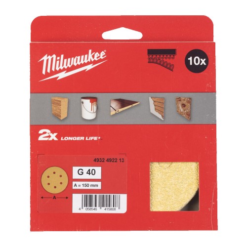 Папір шліфувальний HP MILWAUKEE діаметр 150мм/6 HL, зерно 40, (10шт)