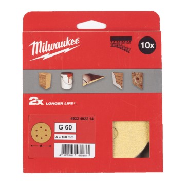 Папір шліфувальний HP MILWAUKEE діаметр 150мм/6 HL, зерно 60, (10шт)