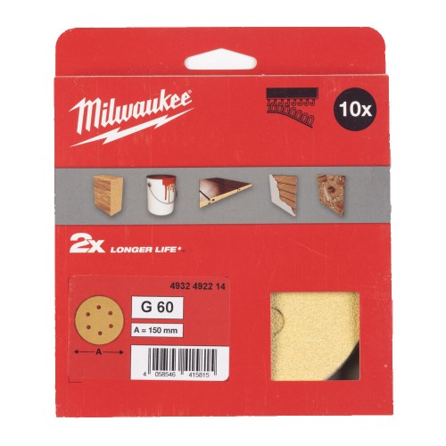 Папір шліфувальний HP MILWAUKEE діаметр 150мм/6 HL, зерно 60, (10шт)