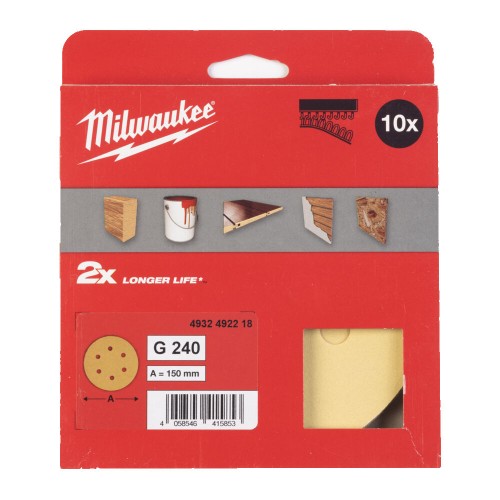 Папір шліфувальний HP MILWAUKEE діаметр 150мм/6 HL, зерно 240, (10шт)