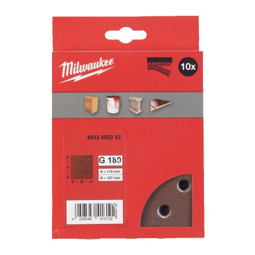 Папір шліфувальний MILWAUKEE, 115x107мм HL, зерно 180, (10шт)