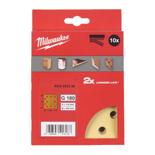 Папір шліфувальний HP MILWAUKEE, 115х107мм HL, зерно 180, (10шт)