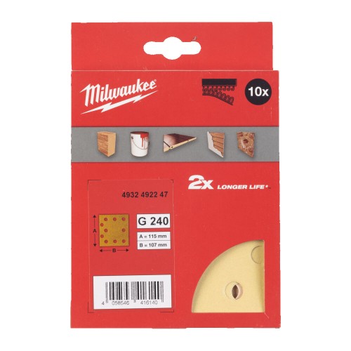 Папір шліфувальний HP MILWAUKEE, 115х107мм HL, зерно 240, (10шт)