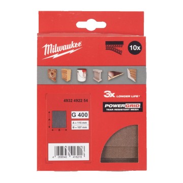 Сітка шліфувальна PG Mesh HL MILWAUKEE, 115х107мм, зерно 80, (10шт)
