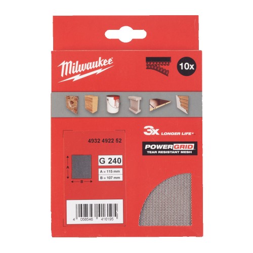 Сітка шліфувальна PG Mesh HL MILWAUKEE, 115х107мм, зерно 240, (10шт)