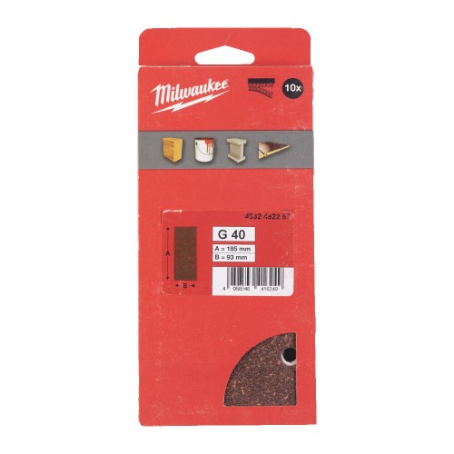 Папір шліфувальний MILWAUKEE, 93x185мм HL, зерно 40, (10шт)