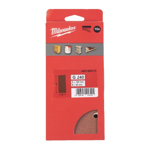 Папір шліфувальний MILWAUKEE, 93x185мм HL, зерно 240, (10шт)