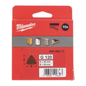Папір шліфувальний MILWAUKEE, 93х93х93мм HL, зерно 120, (10шт)