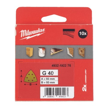 Папір шліфувальний HP MILWAUKEE, 93х93х93мм HL, зерно 40, (10шт)