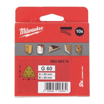 Папір шліфувальний HP MILWAUKEE, 93х93х93мм HL, зерно 60, (10шт)