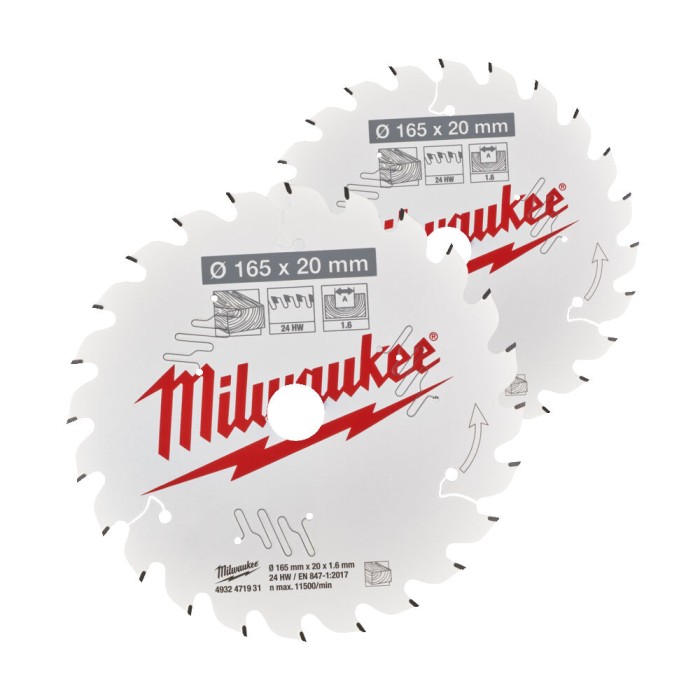 Набір дисків пиляльних MILWAUKEE, діаметр 165х20х40зуб. (2шт 4932492433) Набір дисків пиляльних MILWAUKEE, діаметр 165х20х40зуб. (2шт 4932492433)