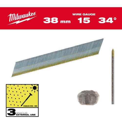 Цвяхи з нержавійки з D-образною головкою MILWAUKEE, 15G/34 градуси/38мм, (2500шт)