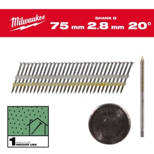 Цвяхи з кільцевою накаткою та круглою головкою MILWAUKEE, 2,8х7,4мм/20 градусів/75мм (2000шт)